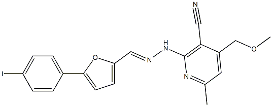 2-(2-{[5-(4-iodophenyl)-2-furyl]methylene}hydrazino)-4-(methoxymethyl)-6-methylnicotinonitrile Structure
