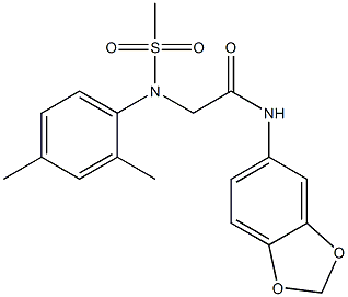 N-(1,3-benzodioxol-5-yl)-2-[2,4-dimethyl(methylsulfonyl)anilino]acetamide 구조식 이미지