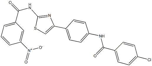 N-(4-{4-[(4-chlorobenzoyl)amino]phenyl}-1,3-thiazol-2-yl)-3-nitrobenzamide 구조식 이미지