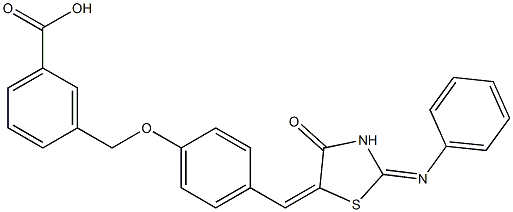 3-[(4-{[4-oxo-2-(phenylimino)-1,3-thiazolidin-5-ylidene]methyl}phenoxy)methyl]benzoic acid 구조식 이미지