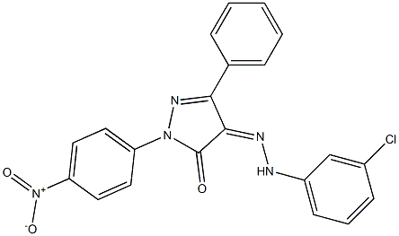 1-(4-nitrophenyl)-3-phenyl-1H-pyrazole-4,5-dione 4-[N-(3-chlorophenyl)hydrazone] 구조식 이미지