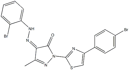 1-[4-(4-bromophenyl)-1,3-thiazol-2-yl]-3-methyl-1H-pyrazole-4,5-dione 4-[N-(2-bromophenyl)hydrazone] Structure