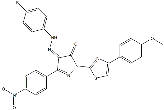 1-[4-(4-methoxyphenyl)-1,3-thiazol-2-yl]-3-(4-nitrophenyl)-1H-pyrazole-4,5-dione 4-[N-(4-fluorophenyl)hydrazone] Structure