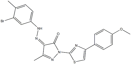 1-[4-(4-methoxyphenyl)-1,3-thiazol-2-yl]-3-methyl-1H-pyrazole-4,5-dione 4-[N-(3-bromo-4-methylphenyl)hydrazone] 구조식 이미지