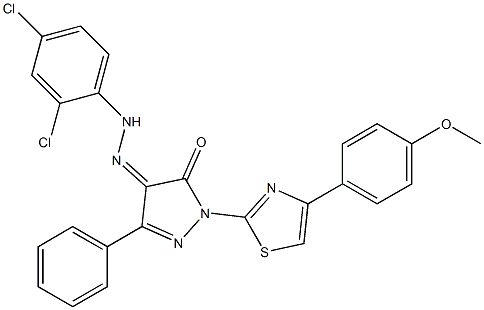 1-[4-(4-methoxyphenyl)-1,3-thiazol-2-yl]-3-phenyl-1H-pyrazole-4,5-dione 4-[N-(2,4-dichlorophenyl)hydrazone] Structure