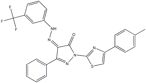 1-[4-(4-methylphenyl)-1,3-thiazol-2-yl]-3-phenyl-1H-pyrazole-4,5-dione 4-{N-[3-(trifluoromethyl)phenyl]hydrazone} Structure