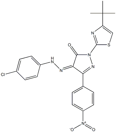 1-[4-(tert-butyl)-1,3-thiazol-2-yl]-3-(4-nitrophenyl)-1H-pyrazole-4,5-dione 4-[N-(4-chlorophenyl)hydrazone] Structure