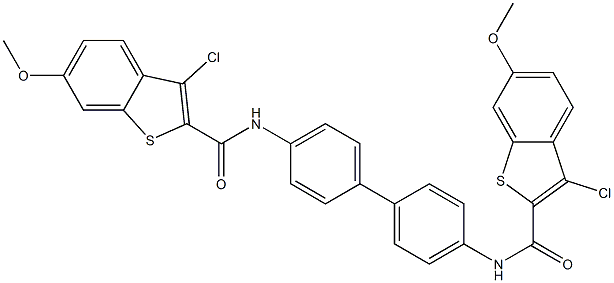 3-chloro-N-(4'-{[(3-chloro-6-methoxy-1-benzothiophen-2-yl)carbonyl]amino}[1,1'-biphenyl]-4-yl)-6-methoxy-1-benzothiophene-2-carboxamide 구조식 이미지
