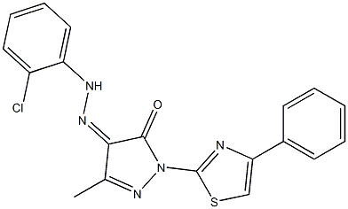 3-methyl-1-(4-phenyl-1,3-thiazol-2-yl)-1H-pyrazole-4,5-dione 4-[N-(2-chlorophenyl)hydrazone] Structure