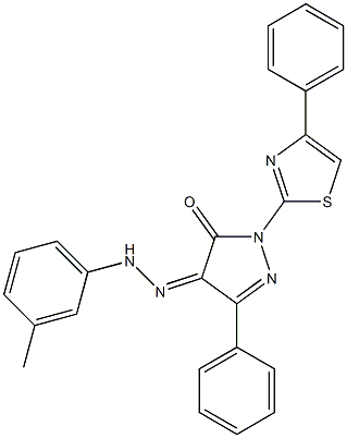 3-phenyl-1-(4-phenyl-1,3-thiazol-2-yl)-1H-pyrazole-4,5-dione 4-[N-(3-methylphenyl)hydrazone] Structure