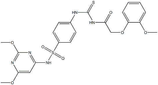 N-(2,6-dimethoxy-4-pyrimidinyl)-4-[({[2-(2-methoxyphenoxy)acetyl]amino}carbothioyl)amino]benzenesulfonamide 구조식 이미지