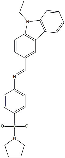 N-[(E)-(9-ethyl-9H-carbazol-3-yl)methylidene]-N-[4-(1-pyrrolidinylsulfonyl)phenyl]amine 구조식 이미지