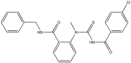 N-benzyl-2-[{[(4-chlorobenzoyl)amino]carbothioyl}(methyl)amino]benzamide Structure