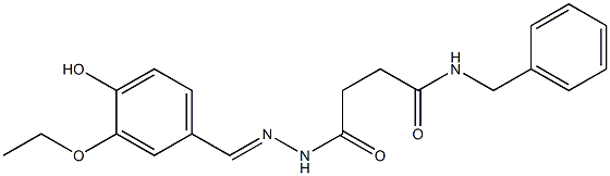 N-benzyl-4-{2-[(E)-(3-ethoxy-4-hydroxyphenyl)methylidene]hydrazino}-4-oxobutanamide 구조식 이미지