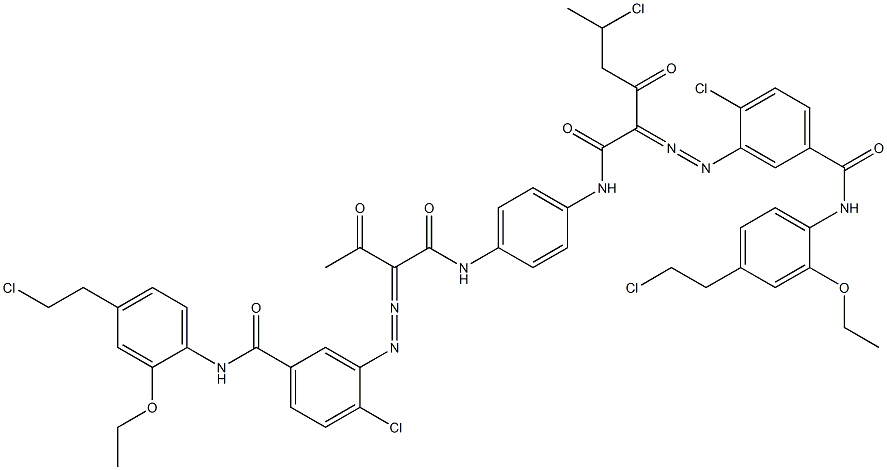 3,3'-[2-(1-Chloroethyl)-1,4-phenylenebis[iminocarbonyl(acetylmethylene)azo]]bis[N-[4-(2-chloroethyl)-2-ethoxyphenyl]-4-chlorobenzamide] 구조식 이미지