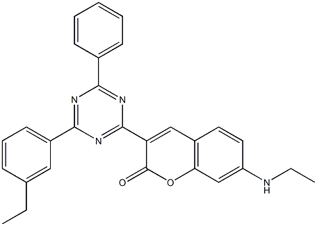 3-[6-Phenyl-4-(3-ethylphenyl)-1,3,5-triazin-2-yl]-7-(ethylamino)coumarin 구조식 이미지
