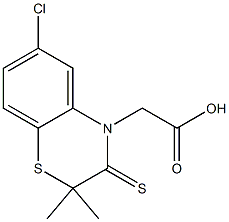 6-Chloro-2,2-dimethyl-2,3-dihydro-3-thioxo-4H-1,4-benzothiazine-4-acetic acid 구조식 이미지