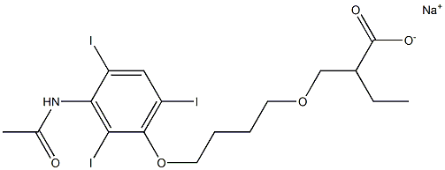 2-[[4-(3-Acetylamino-2,4,6-triiodophenoxy)butoxy]methyl]butanoic acid sodium salt 구조식 이미지