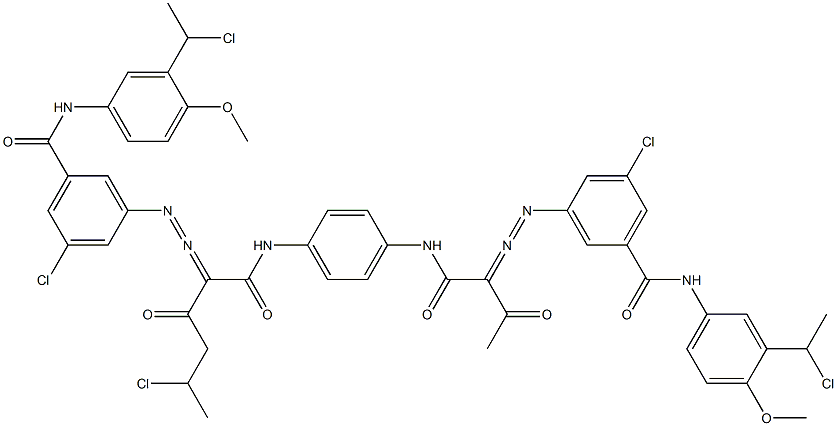 3,3'-[2-(1-Chloroethyl)-1,4-phenylenebis[iminocarbonyl(acetylmethylene)azo]]bis[N-[3-(1-chloroethyl)-4-methoxyphenyl]-5-chlorobenzamide] 구조식 이미지