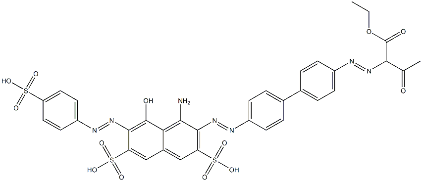 2-[[4'-[[1-Amino-8-hydroxy-3,6-bis(hydroxysulfonyl)-7-[(4-hydroxysulfonylphenyl)azo]-2-naphthalenyl]azo]-1,1'-biphenyl-4-yl]azo]-3-oxobutanoic acid ethyl ester 구조식 이미지