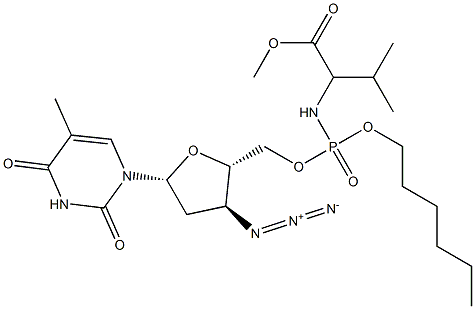 3'-Azido-3'-deoxythymidine-5'-[[[1-isopropyl-2-methoxy-2-oxoethyl]amino]phosphonic acid hexyl] ester Structure