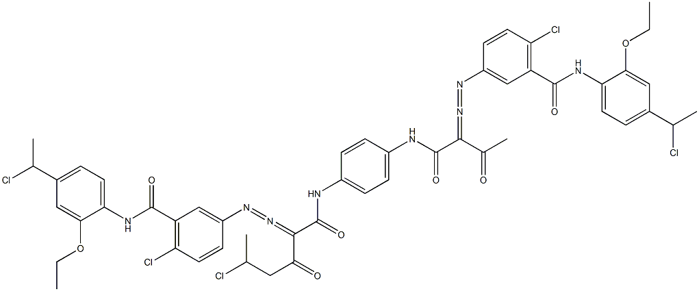 3,3'-[2-(1-Chloroethyl)-1,4-phenylenebis[iminocarbonyl(acetylmethylene)azo]]bis[N-[4-(1-chloroethyl)-2-ethoxyphenyl]-6-chlorobenzamide] 구조식 이미지