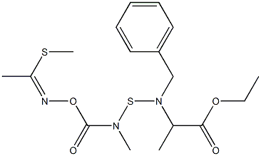 2-[N-Benzyl-N-[N-[(1-methylthioethylidene)aminooxycarbonyl]-N-methylaminothio]amino]propionic acid ethyl ester 구조식 이미지