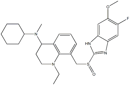 1-Ethyl-1,2,3,4-tetrahydro-4-(N-methylcyclohexylamino)-8-(5-fluoro-6-methoxy-1H-benzimidazol-2-ylsulfinylmethyl)quinoline 구조식 이미지