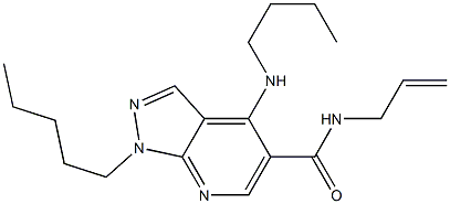 1-Pentyl-4-(butylamino)-N-(2-propenyl)-1H-pyrazolo[3,4-b]pyridine-5-carboxamide 구조식 이미지