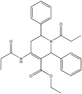 2,6-Diphenyl-1-propionyl-4-[propionylamino]-1,2,5,6-tetrahydropyridine-3-carboxylic acid ethyl ester Structure