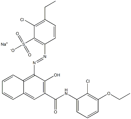 2-Chloro-3-ethyl-6-[[3-[[(2-chloro-3-ethoxyphenyl)amino]carbonyl]-2-hydroxy-1-naphtyl]azo]benzenesulfonic acid sodium salt 구조식 이미지