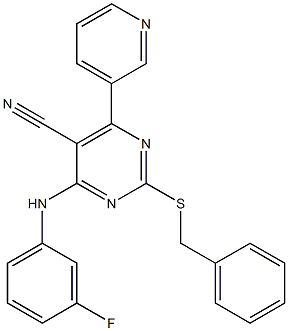 2-Benzylthio-6-(3-pyridinyl)-4-(3-fluorophenyl)aminopyrimidine-5-carbonitrile Structure