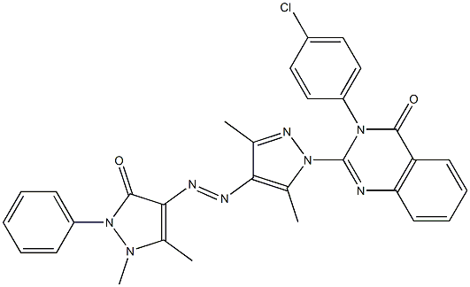 3-(4-Chlorophenyl)-2-[3,5-dimethyl-4-[[(1,5-dimethyl-2,3-dihydro-2-phenyl-3-oxo-1H-pyrazol)-4-yl]azo]-1H-pyrazol-1-yl]quinazolin-4(3H)-one 구조식 이미지