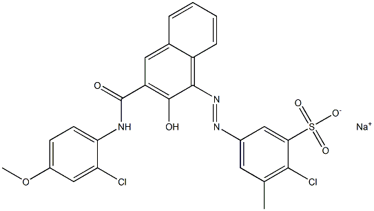 2-Chloro-3-methyl-5-[[3-[[(2-chloro-4-methoxyphenyl)amino]carbonyl]-2-hydroxy-1-naphtyl]azo]benzenesulfonic acid sodium salt 구조식 이미지