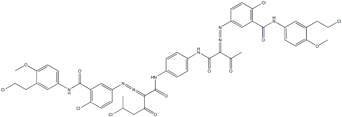 3,3'-[2-(1-Chloroethyl)-1,4-phenylenebis[iminocarbonyl(acetylmethylene)azo]]bis[N-[3-(2-chloroethyl)-4-methoxyphenyl]-6-chlorobenzamide] Structure