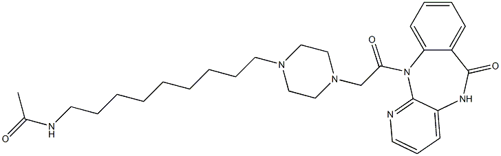 5,11-Dihydro-11-[[4-(9-acetylaminononyl)-1-piperazinyl]acetyl]-6H-pyrido[2,3-b][1,4]benzodiazepin-6-one 구조식 이미지