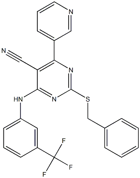 2-Benzylthio-6-(3-pyridinyl)-4-(3-trifluoromethylphenyl)aminopyrimidine-5-carbonitrile 구조식 이미지