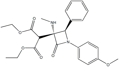 2-[(3R,4R)-3-(Methylamino)-1-(4-methoxyphenyl)-2-oxo-4-phenylazetidin-3-yl]malonic acid diethyl ester 구조식 이미지