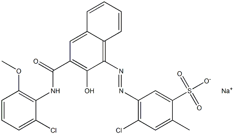 4-Chloro-2-methyl-5-[[3-[[(2-chloro-6-methoxyphenyl)amino]carbonyl]-2-hydroxy-1-naphtyl]azo]benzenesulfonic acid sodium salt 구조식 이미지