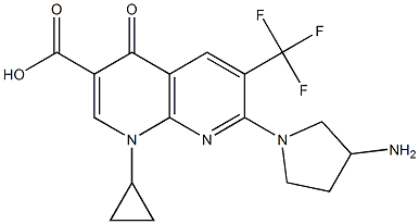 6-(Trifluoromethyl)-1,4-dihydro-1-cyclopropyl-4-oxo-7-(3-aminopyrrolidin-1-yl)-1,8-naphthyridine-3-carboxylic acid Structure