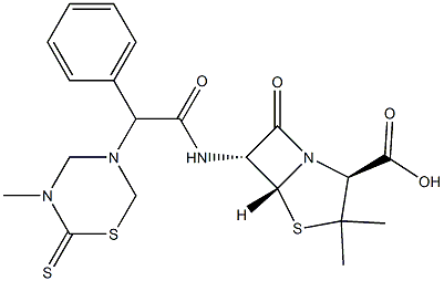 6-[2-Phenyl-2-[(3-methyl-2-thioxo-3,4,5,6-tetrahydro-2H-1,3,5-thiadiazin)-5-yl]acetylamino]penicillanic acid 구조식 이미지