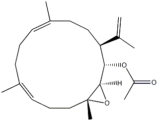(1S,2R,3R,6E,10E,14S)-2,3-Epoxy-14-(1-methylethenyl)-3,7,11-trimethylcyclotetradeca-6,10-dien-1-ol acetate 구조식 이미지