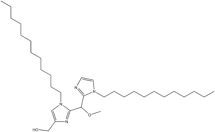 1-Dodecyl-2-[(1-dodecyl-1H-imidazol-2-yl)(methoxy)methyl]-1H-imidazole-4-methanol 구조식 이미지