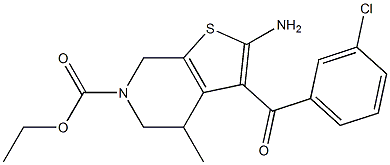 2-Amino-3-(3-chlorobenzoyl)-4,5,6,7-tetrahydro-4-methyl-6-ethoxycarbonylthieno[2,3-c]pyridine 구조식 이미지