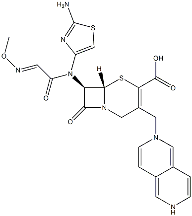 (7R)-7-[(2-Amino-4-thiazolyl)(methoxyimino)acetylamino]-3-[[(2,6-naphthyridin-2-ium)-2-yl]methyl]cepham-3-ene-4-carboxylic acid 구조식 이미지