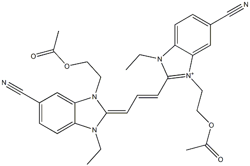3-(2-Acetyloxyethyl)-2-[3-[[3-[2-(acetyloxy)ethyl]-5-cyano-1-ethyl-1,3-dihydro-2H-benzimidazol]-2-ylidene]-1-propenyl]-5-cyano-1-ethyl-1H-benzimidazol-3-ium Structure