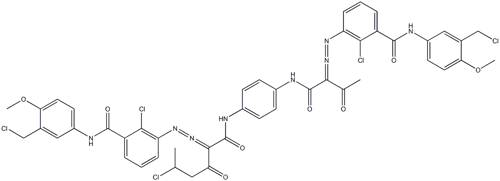 3,3'-[2-(1-Chloroethyl)-1,4-phenylenebis[iminocarbonyl(acetylmethylene)azo]]bis[N-[3-(chloromethyl)-4-methoxyphenyl]-2-chlorobenzamide] Structure