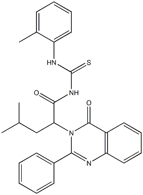 1-[4-Methyl-2-(4-oxo-2-phenyl-3,4-dihydroquinazolin-3-yl)valeryl]-3-(o-tolyl)thiourea 구조식 이미지