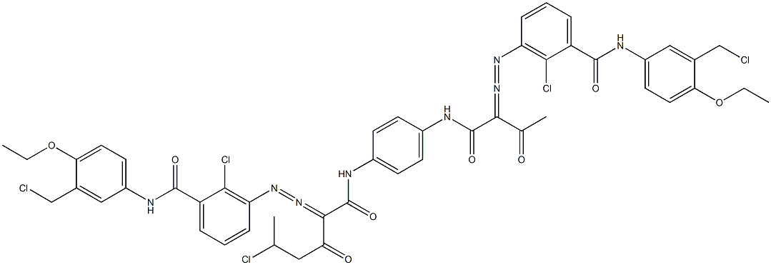 3,3'-[2-(1-Chloroethyl)-1,4-phenylenebis[iminocarbonyl(acetylmethylene)azo]]bis[N-[3-(chloromethyl)-4-ethoxyphenyl]-2-chlorobenzamide] 구조식 이미지