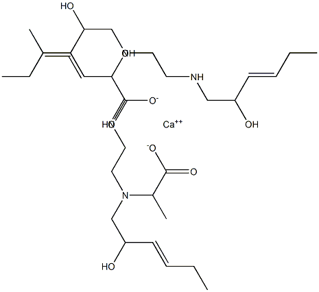 Bis[2-[N-(2-hydroxy-3-hexenyl)-N-[2-(2-hydroxy-3-hexenylamino)ethyl]amino]propionic acid]calcium salt Structure